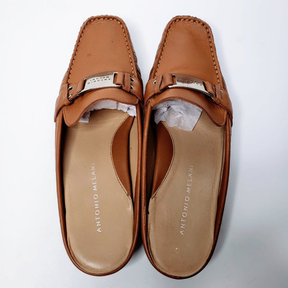 Antonio Melani Fenway Leather Slip On Mule Loafers Women Silver Placket 7M - Picture 6 of 10